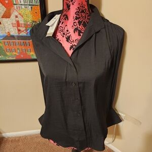 Banana Republic Black Women's Button Down Blouse NWT Large Petite